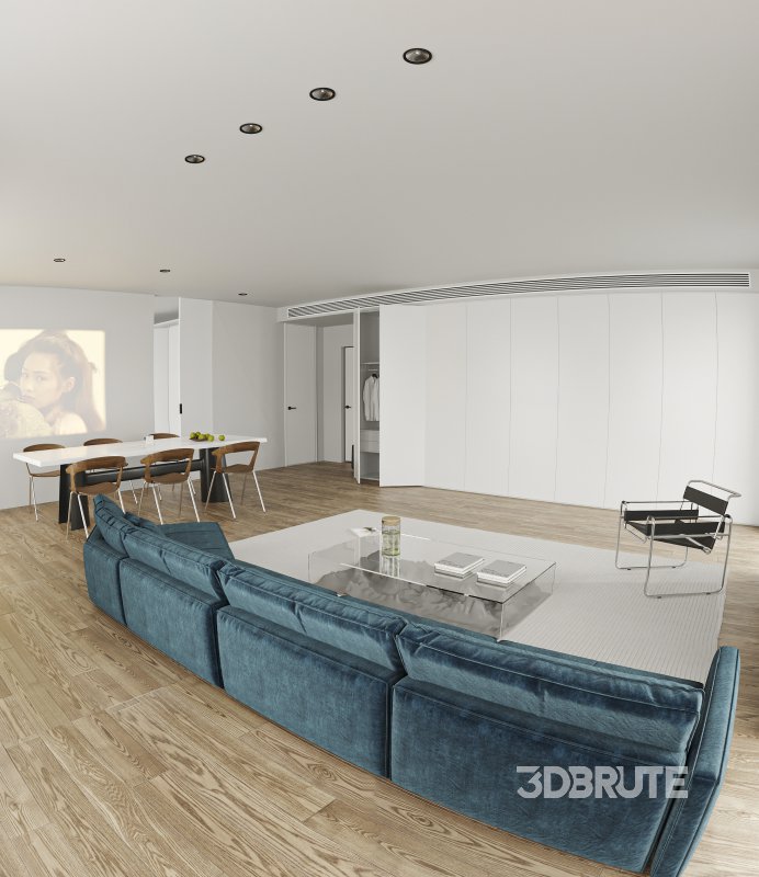 Modern living room and dining room bedroom interior scene Image 5