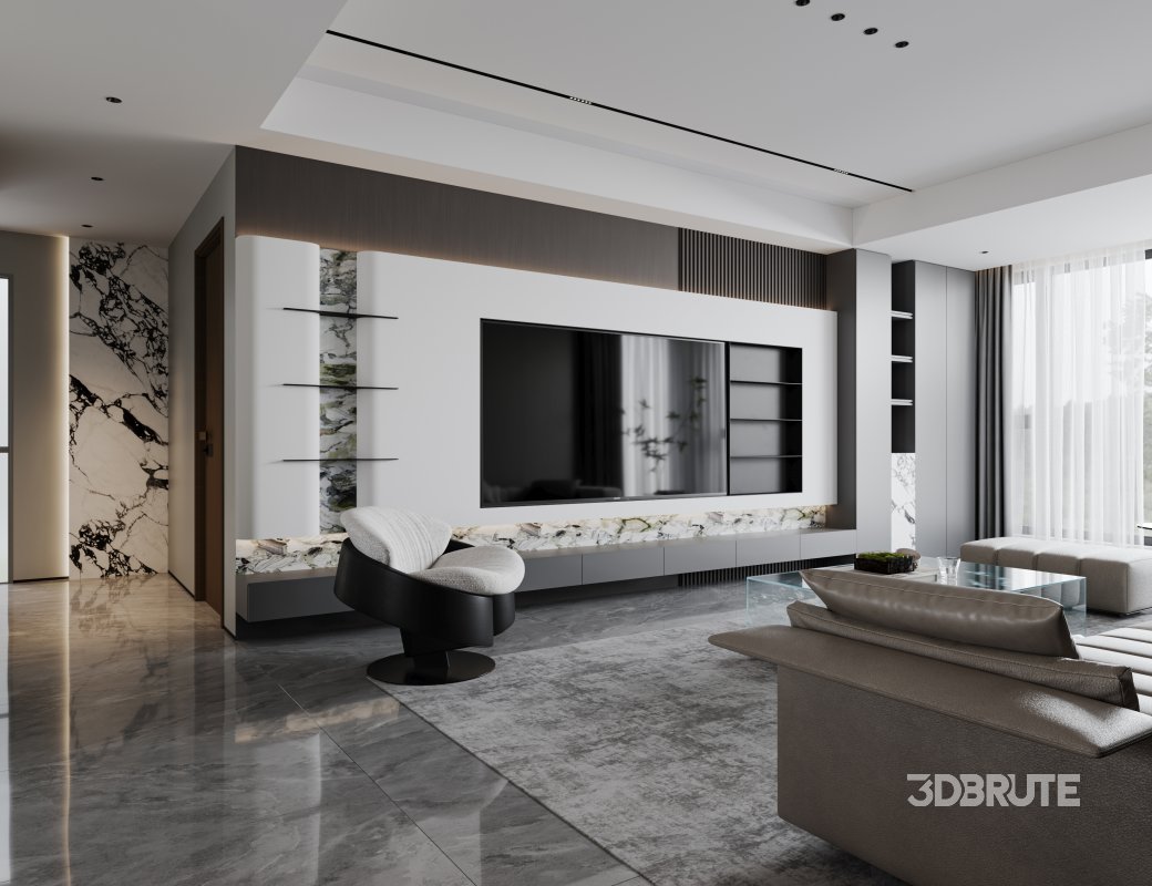 Modern living room and dining room interior scene Image 7