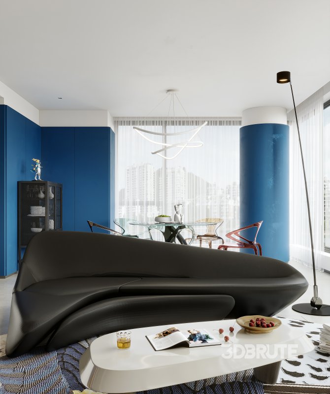 Modern living room and dining room interior scene Image 6