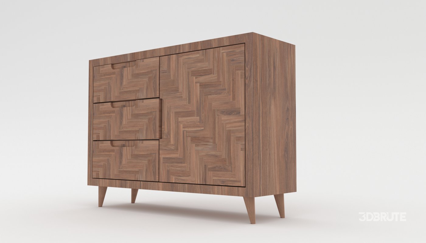 Mid-Century Modern Wooden Cabinet 3D Model – Low-Poly Furniture Asset Image 2