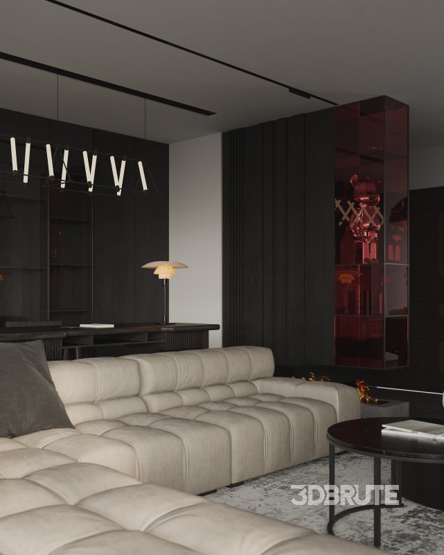 Modern living room and dining room interior scene Image 8