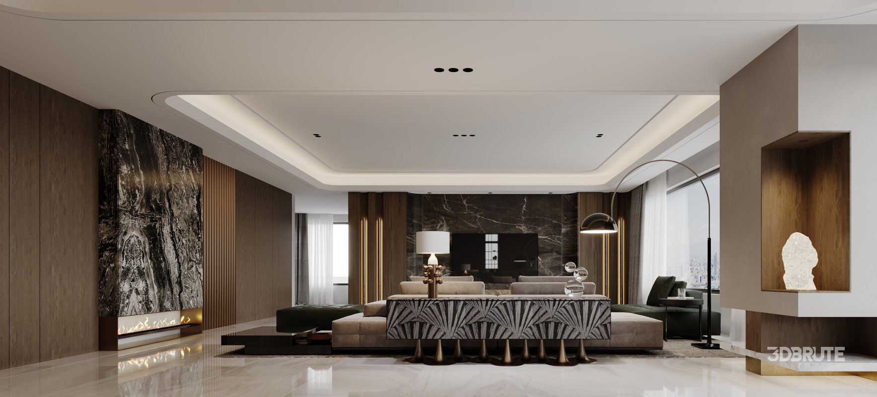 Modern living room and dining room interior scene Image 2