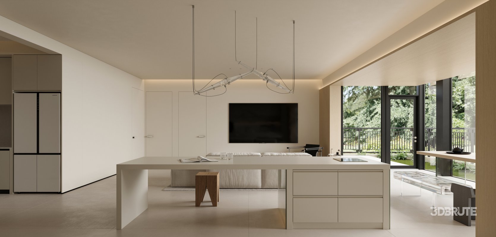 Modern living room and dining room interior scene Image 4