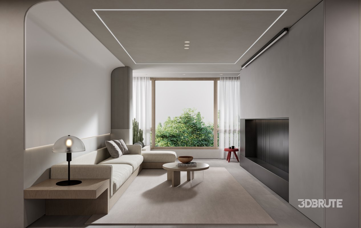 Modern living room and dining room interior scene Image 1