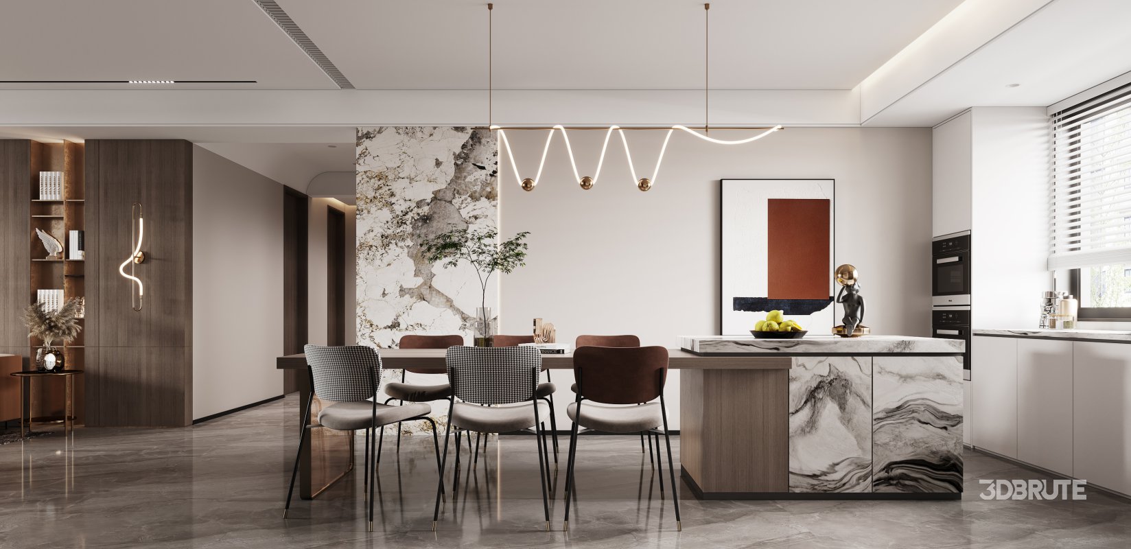 Modern living room and dining room interior scene Image 1