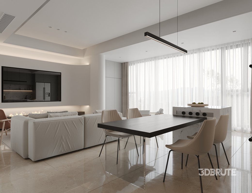 Modern living room and dining room interior scene Image 1