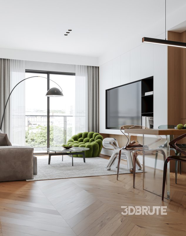 Modern living room and dining room interior scene Image 6