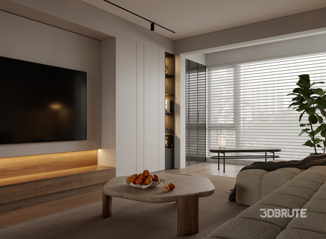 Modern living room and dining room interior scene Image 2