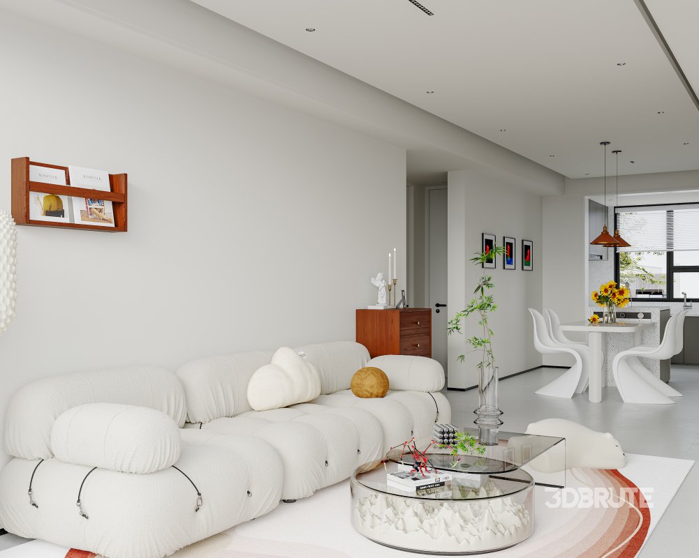 Modern living room and dining room interior scene Image 9