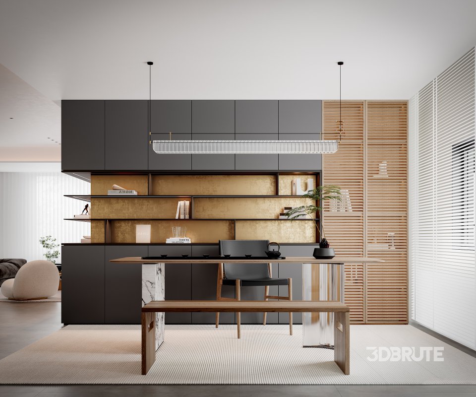 Modern living room and dining room interior scene Image 4