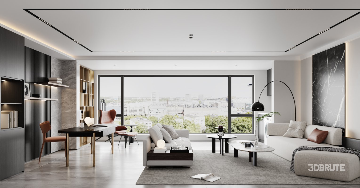 Modern living room and dining room interior scene Image 1