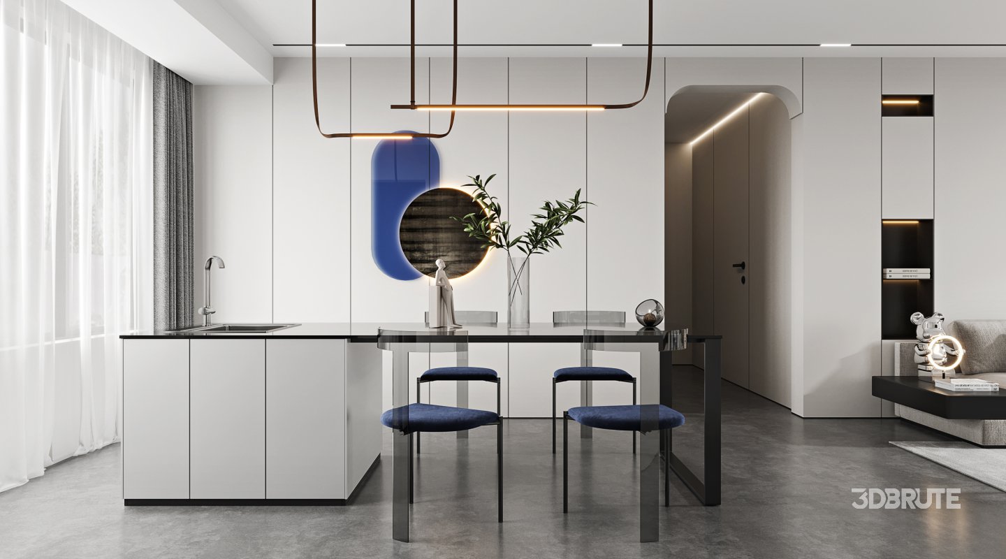 Modern living room and dining room interior scene Image 3