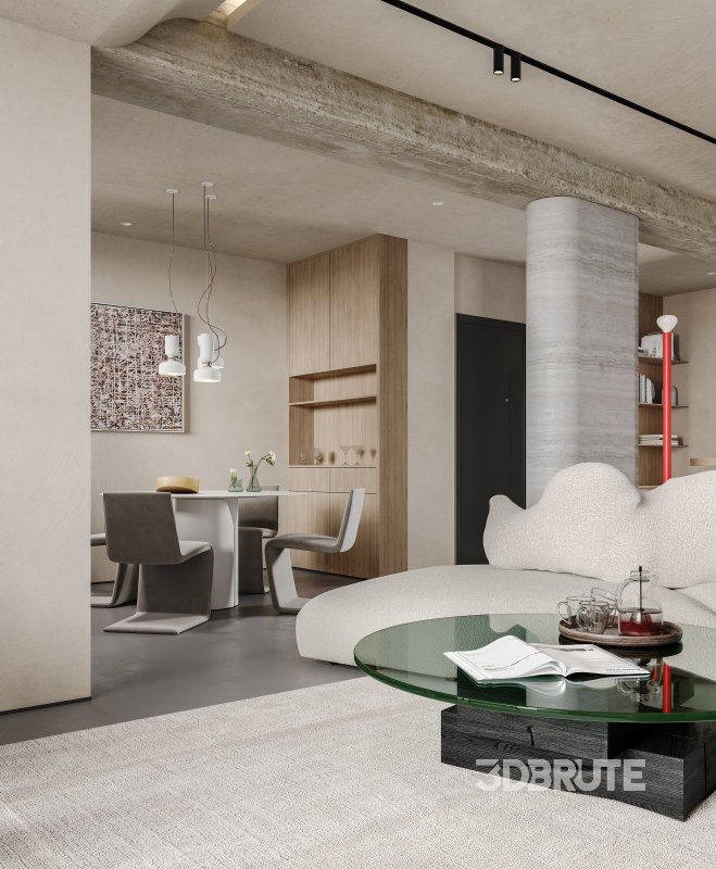 Modern living room and dining room interior scene Image 8