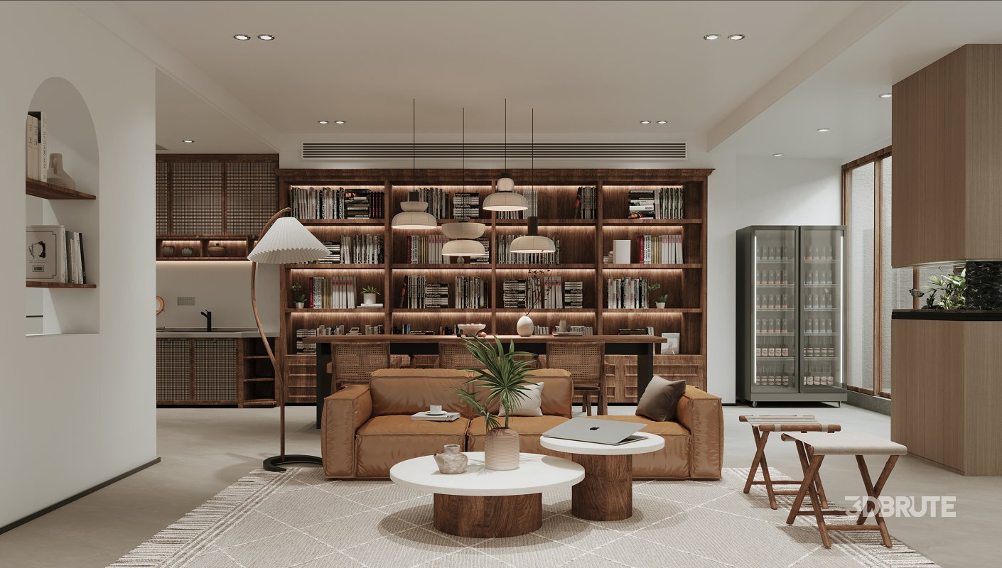 Modern living room and dining room interior scene Image 3