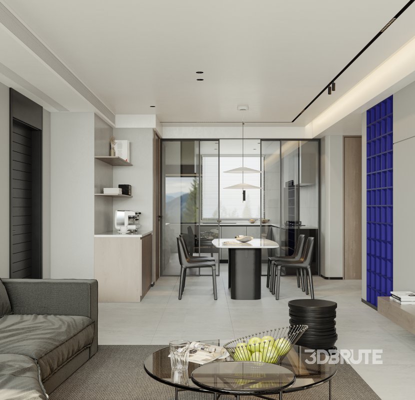 Modern living room and dining room interior scene Image 6