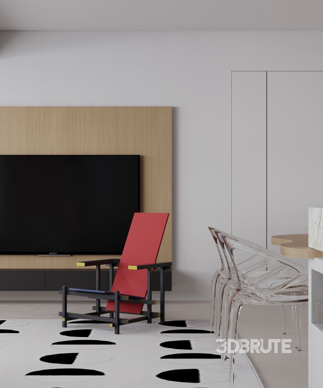 Modern living room and dining room interior scene Image 1