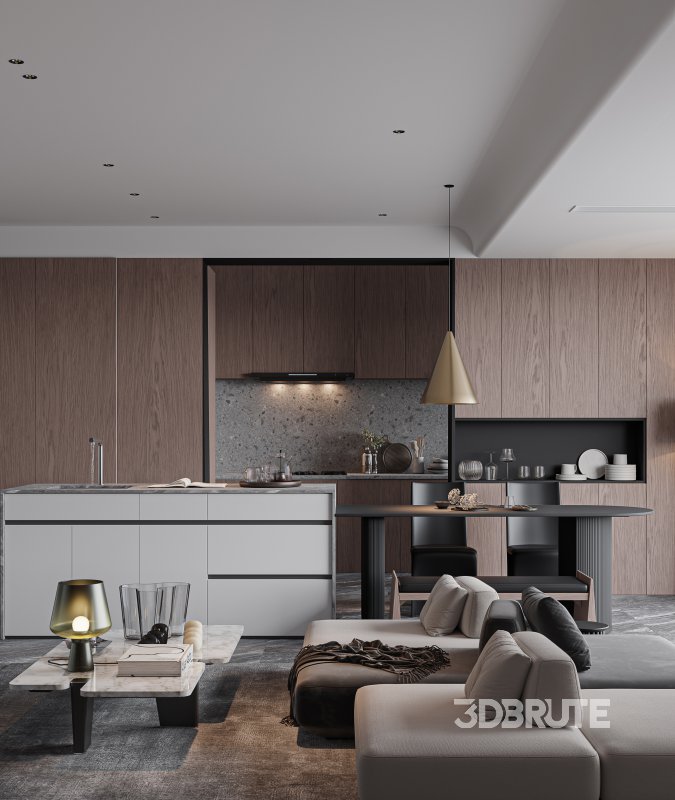 Modern living room and dining room interior scene Image 4