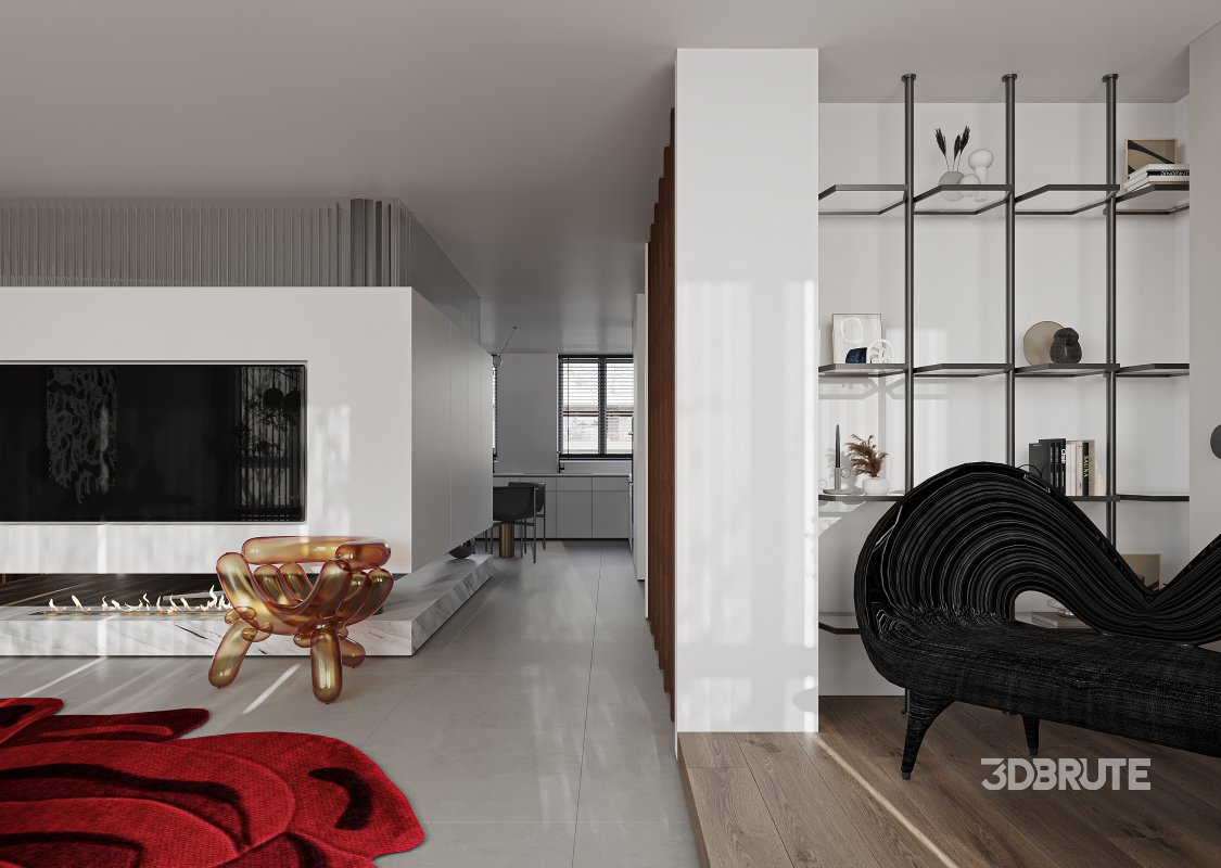 Modern living room and dining room interior scene Image 3