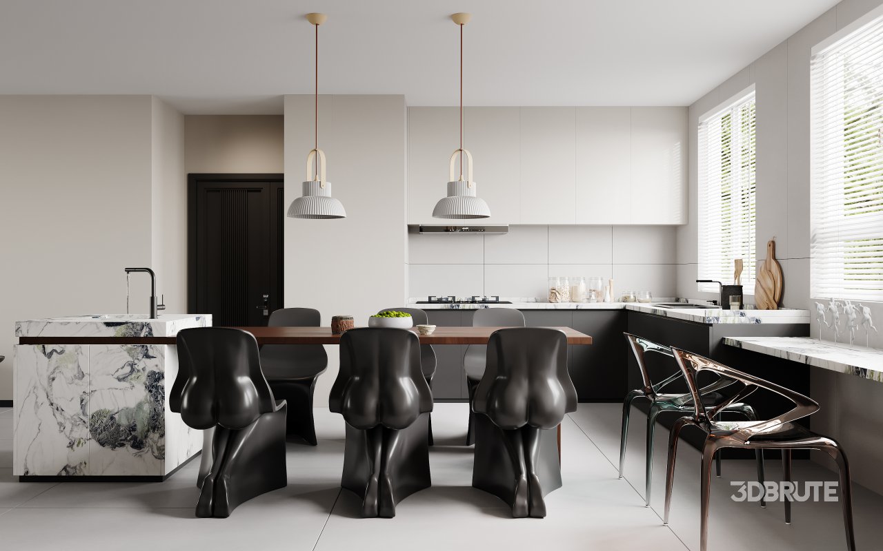 Modern living room and dining room interior scene Image 1