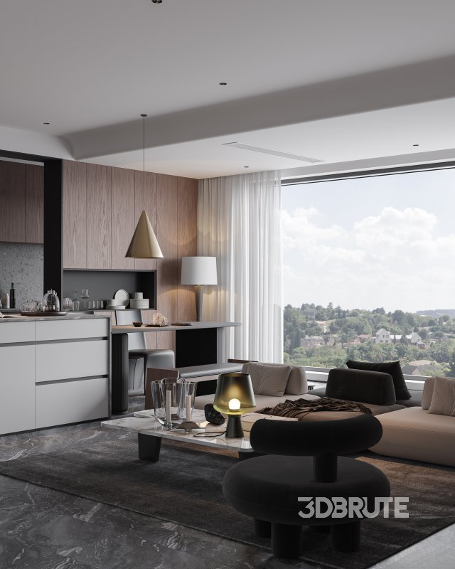 Modern living room and dining room interior scene Image 5