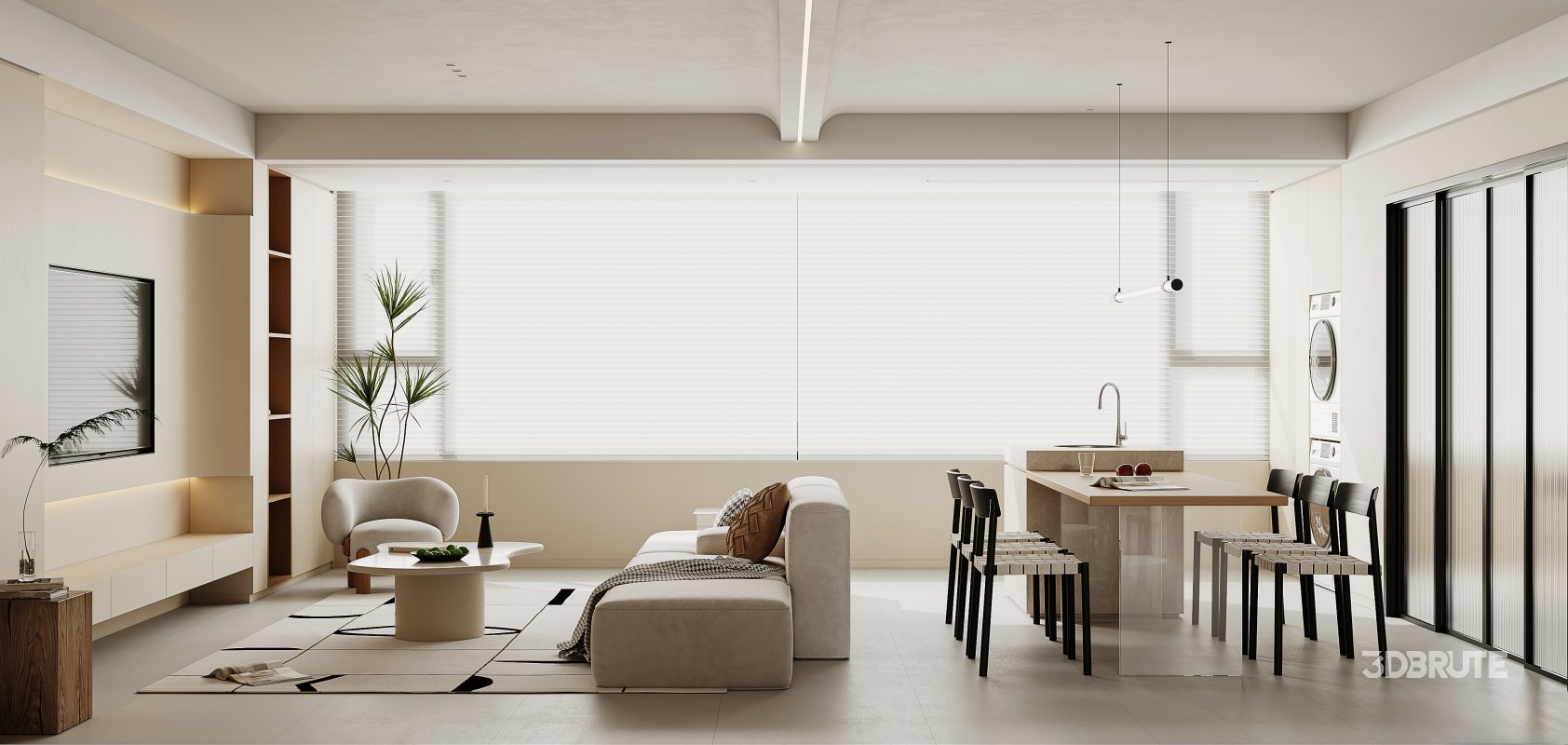 Modern living room and dining room interior scene Image 1