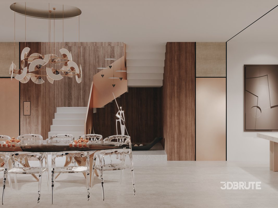 Modern living room and dining room interior scene Image 2