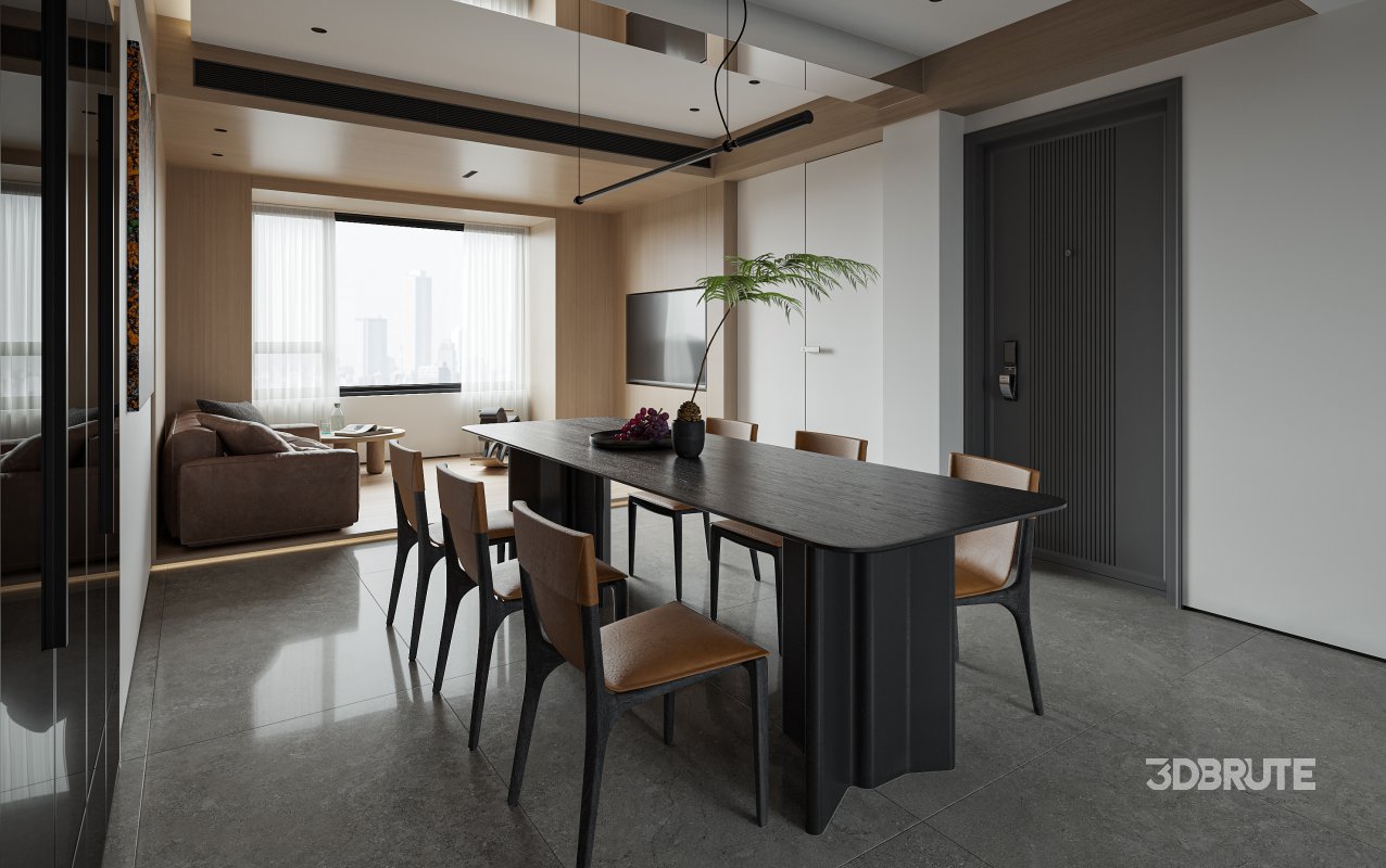 Modern living room and dining room interior scene Image 6