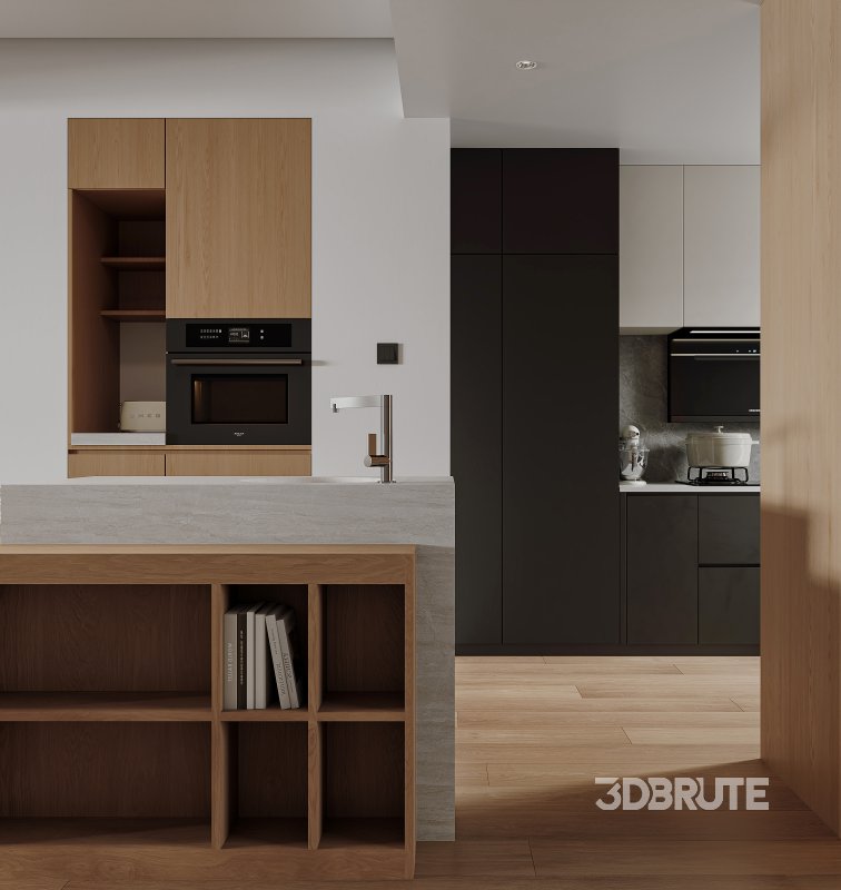 Modern living room and dining room office room interior scene Image 10