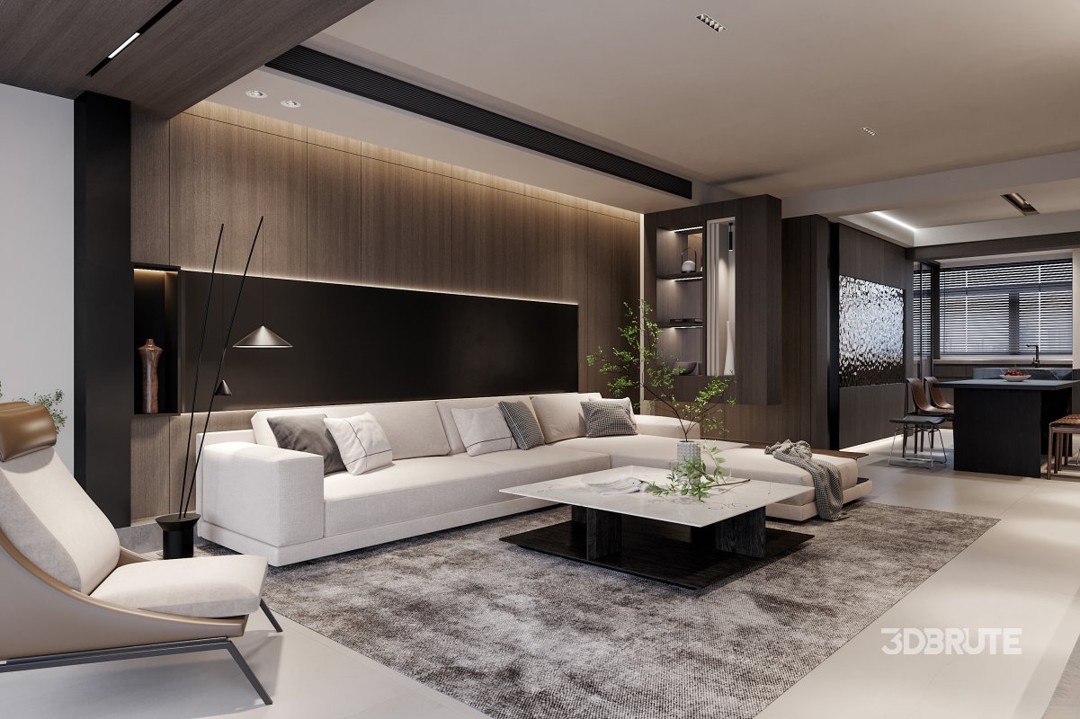Modern living room and dining room interior scene Image 5