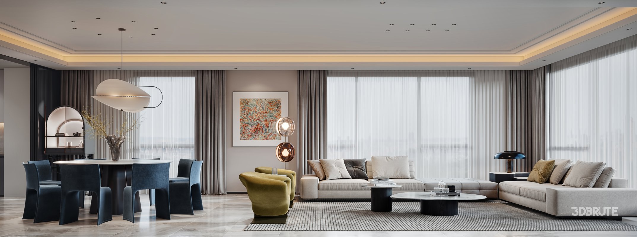 Luxurious living room and dining room Image 1