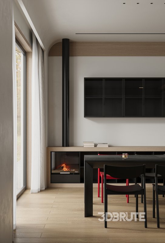 Modern living room and dining room interior scene Image 5