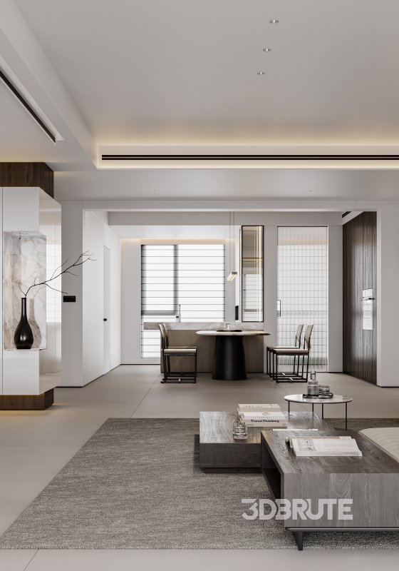 Modern living room and dining room interior scene Image 8