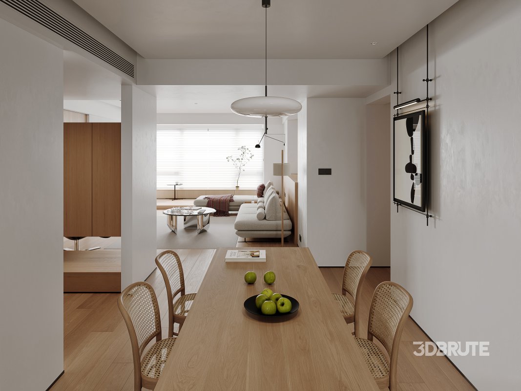 Modern living room and dining room office room interior scene Image 9