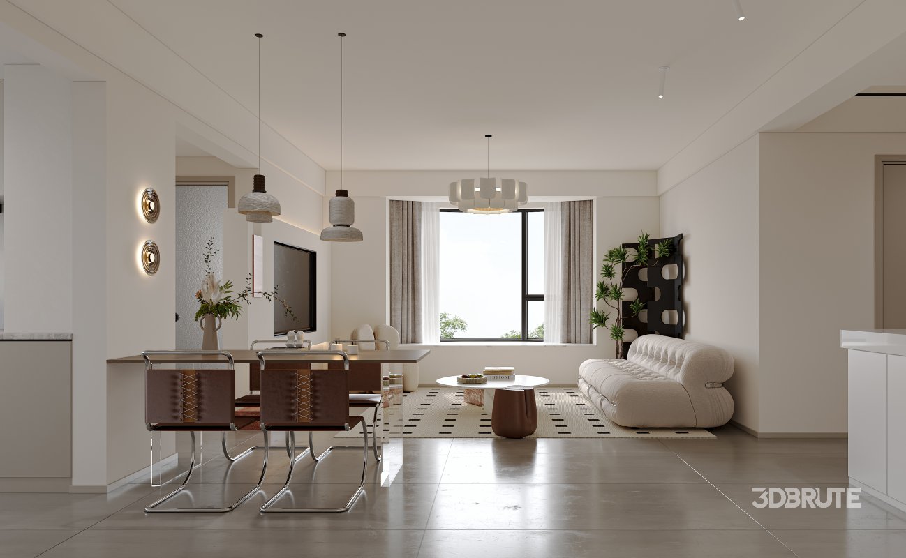 Modern living room and dining room interior scene Image 3