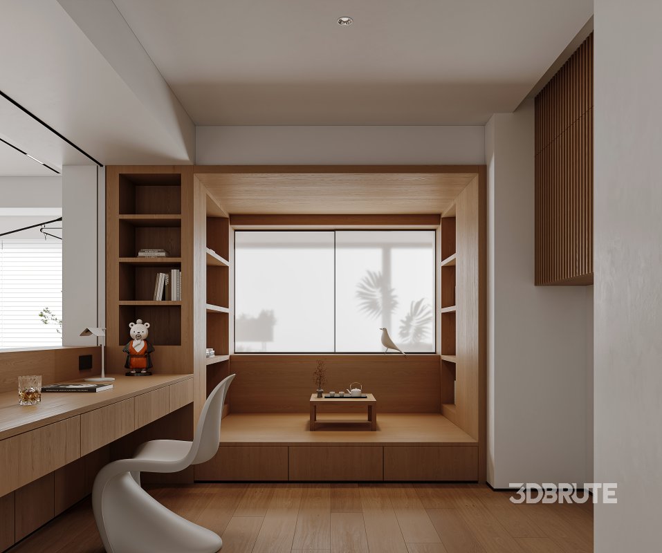 Modern living room and dining room office room interior scene Image 6