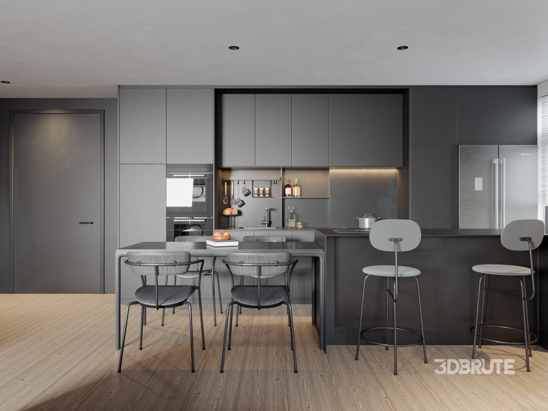 Modern living room and dining room interior scene Image 1