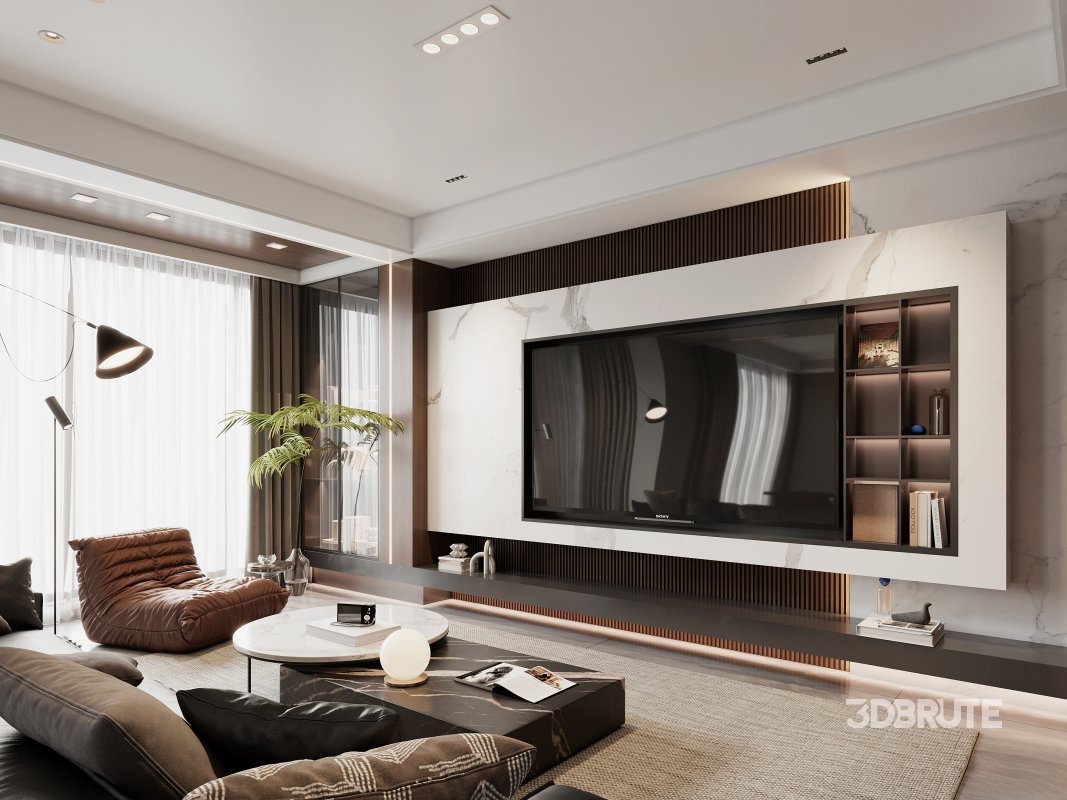 Modern living room and dining room interior scene Image 4
