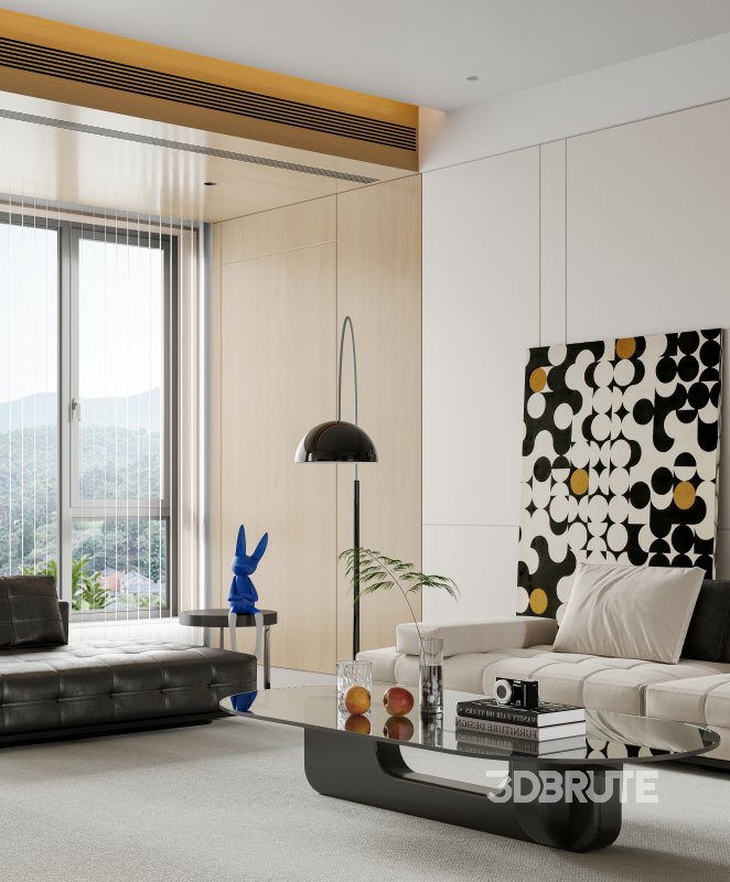 Modern living room and dining room interior scene Image 6