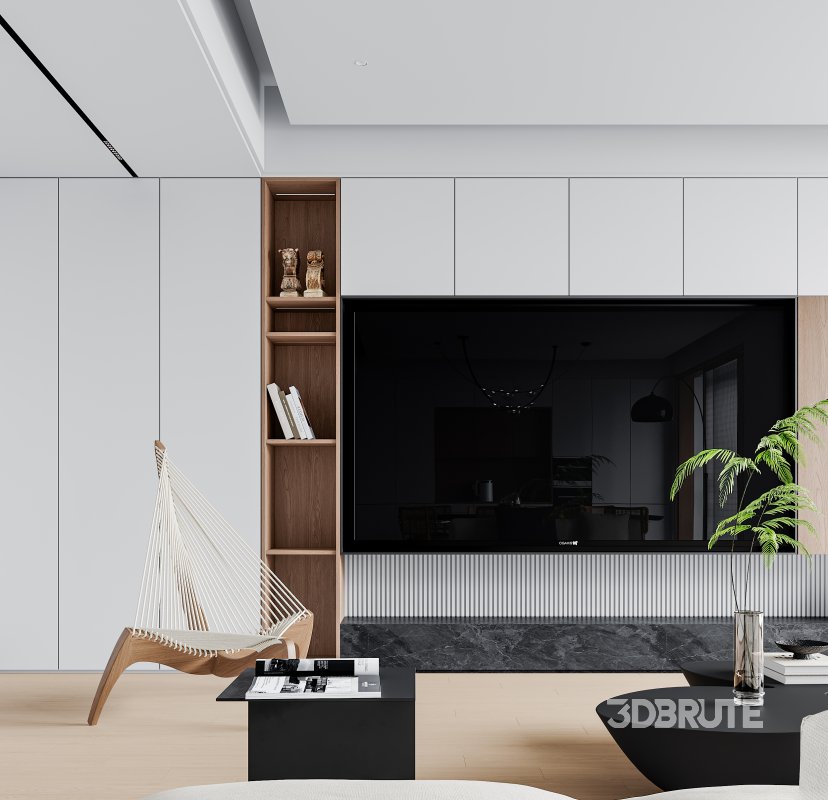 Modern living room and dining room interior scene Image 6