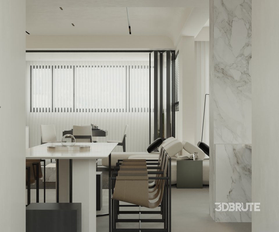 Modern living room and dining room bedroom interior scene Image 8