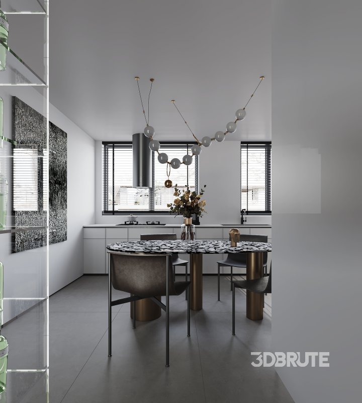 Modern living room and dining room interior scene Image 1