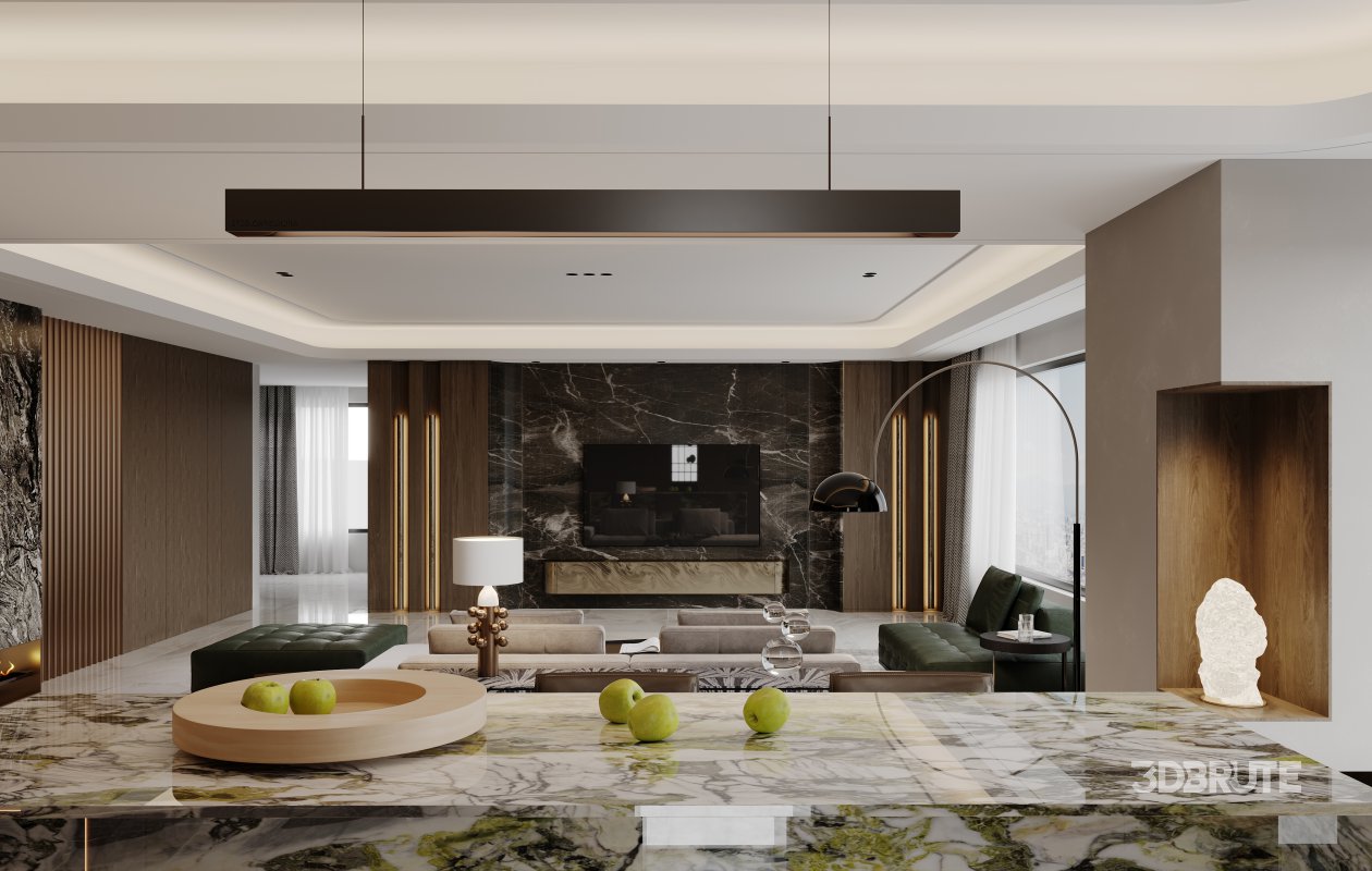 Modern living room and dining room interior scene Image 9