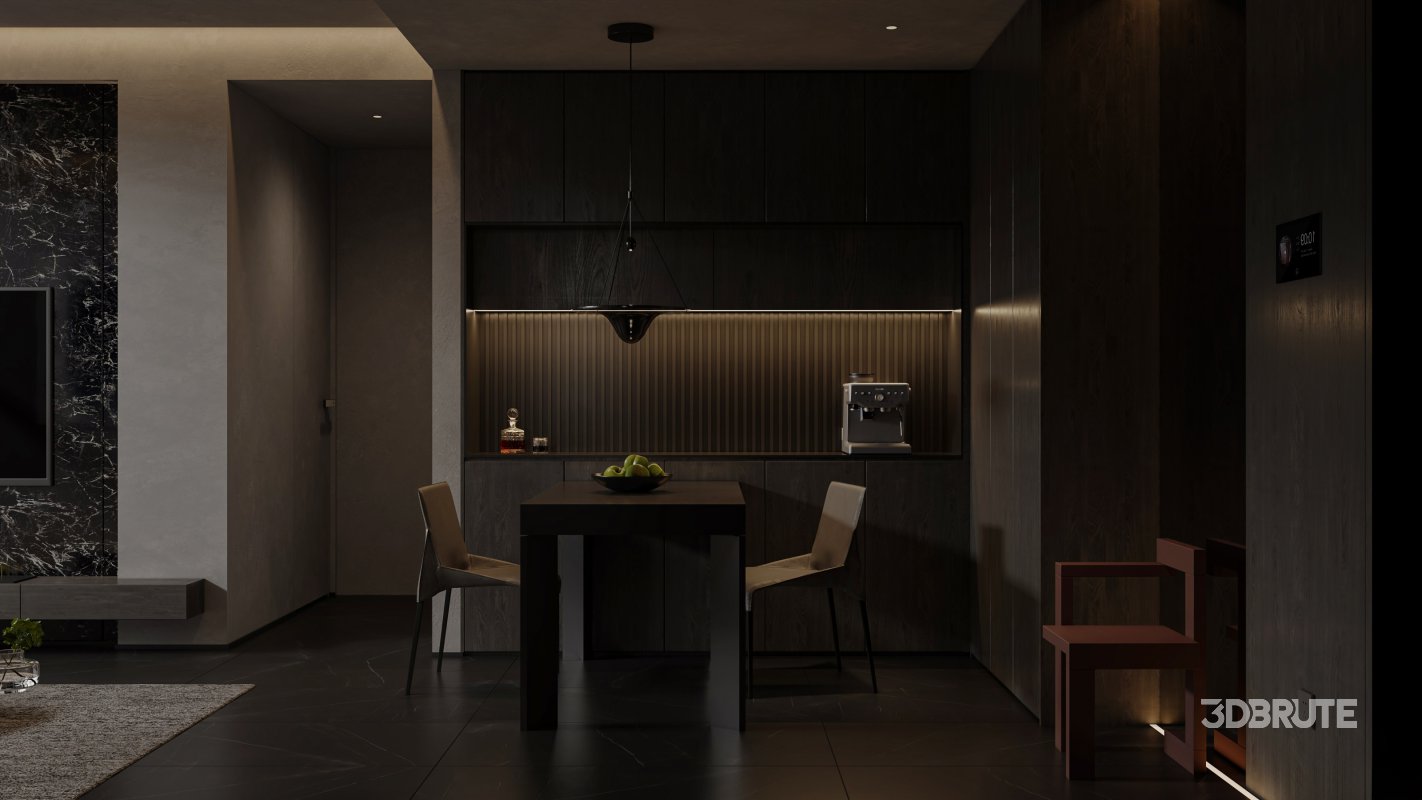 Modern living room and dining room interior scene Image 1