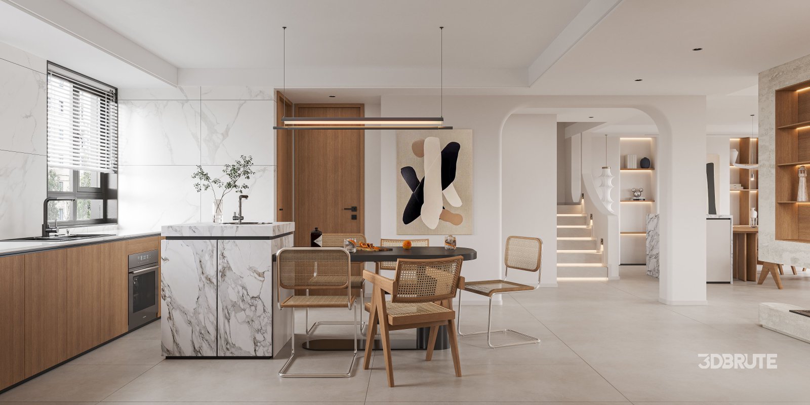 Modern living room and dining room interior scene Image 2