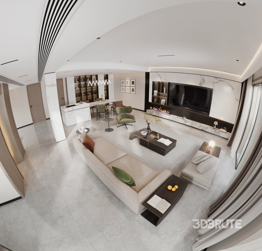 Modern living room and dining room interior scene Image 6