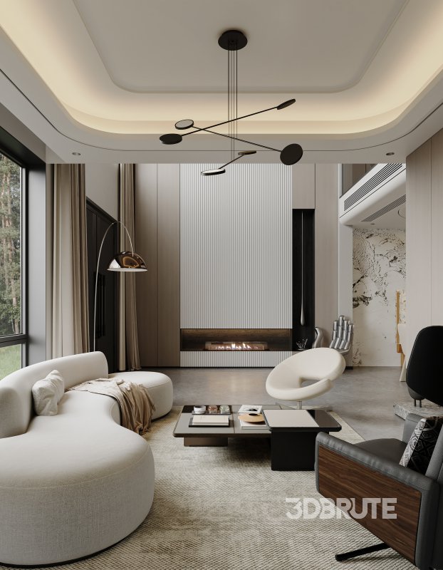 Modern living room and dining room interior scene Image 9