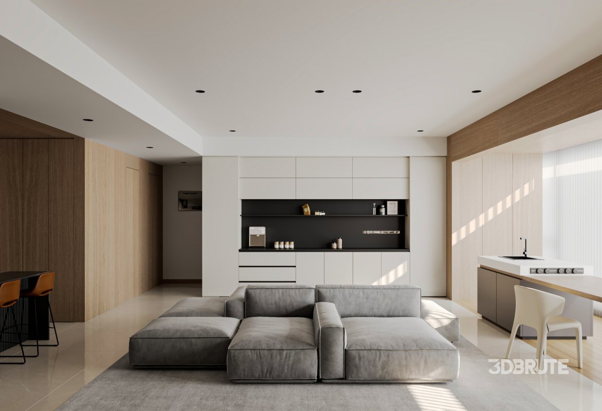 Modern living room and dining room interior scene Image 6