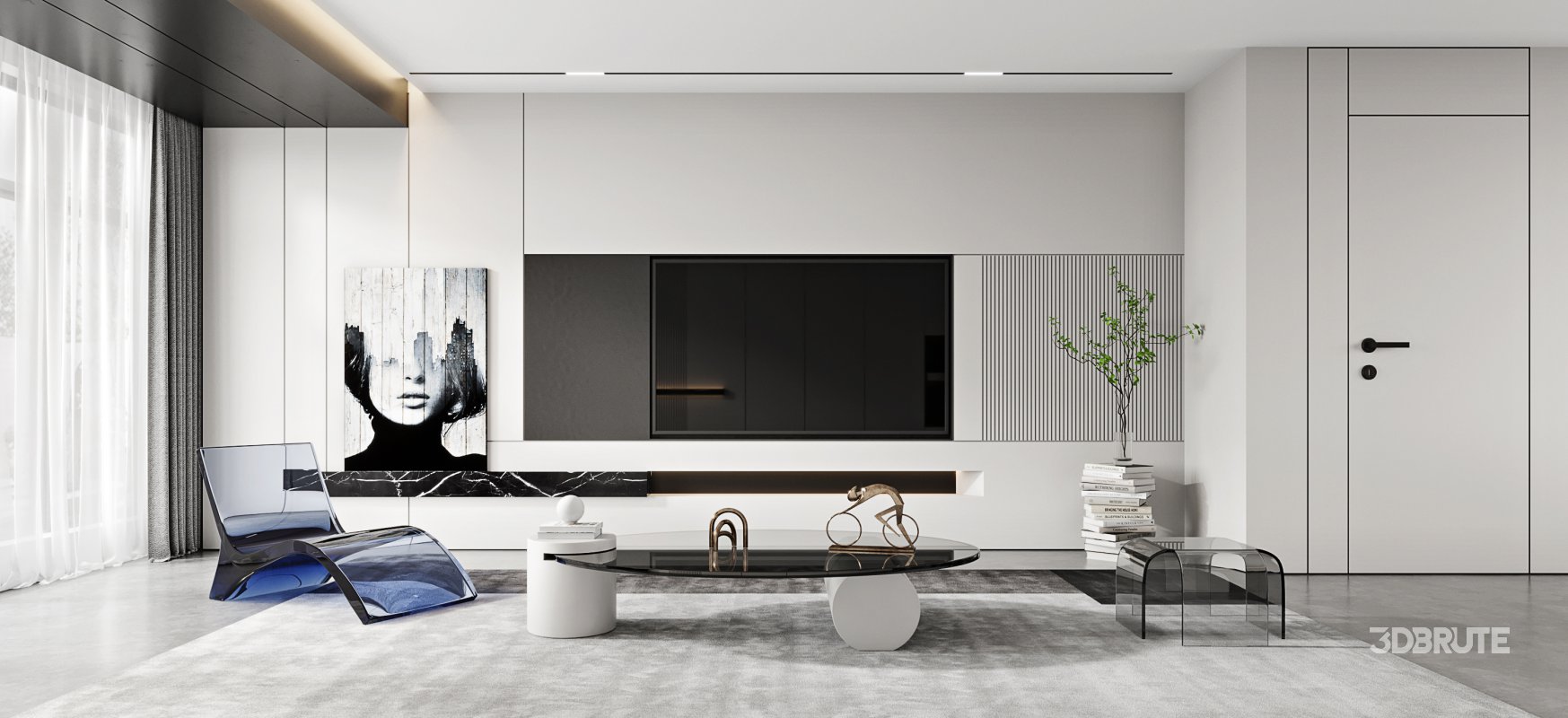 Modern living room and dining room interior scene Image 1