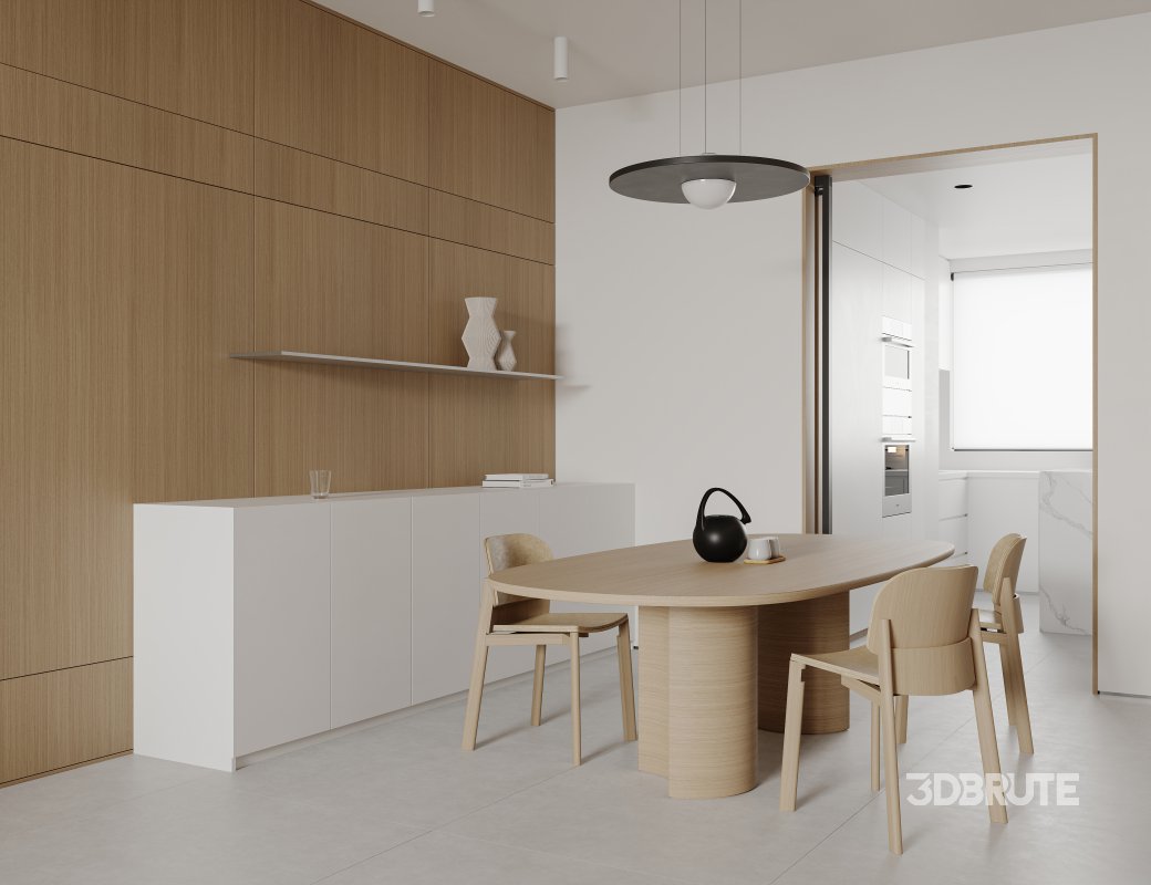 Modern living room and dining room interior scene Image 1