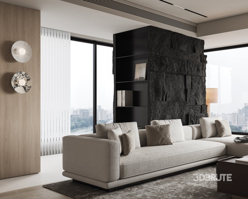 Modern living room and dining room interior scene Image 10